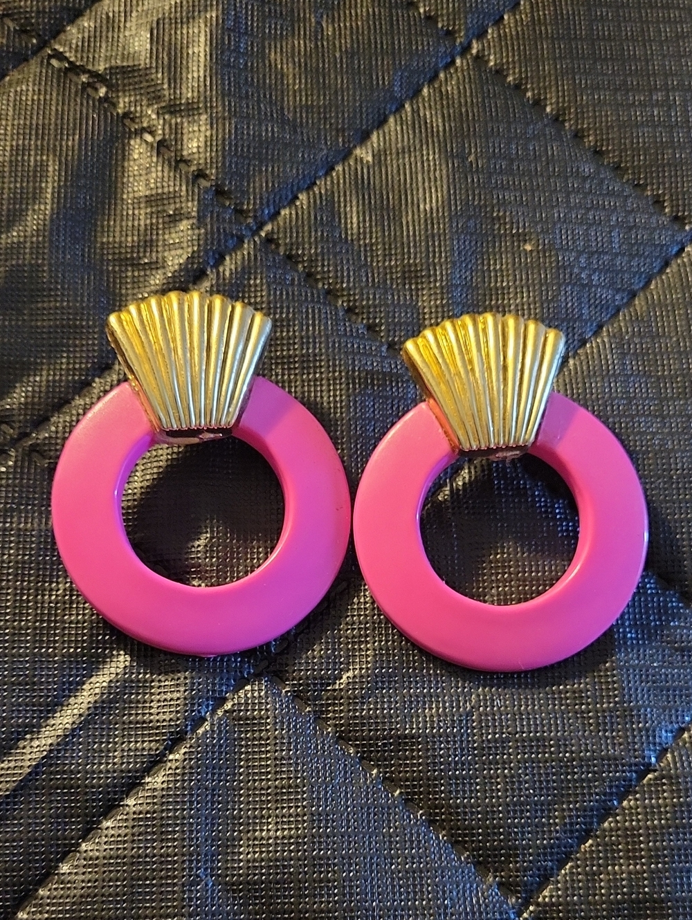 Gold & Pink Hoop Drop Earrings -‎ Women Jewelry